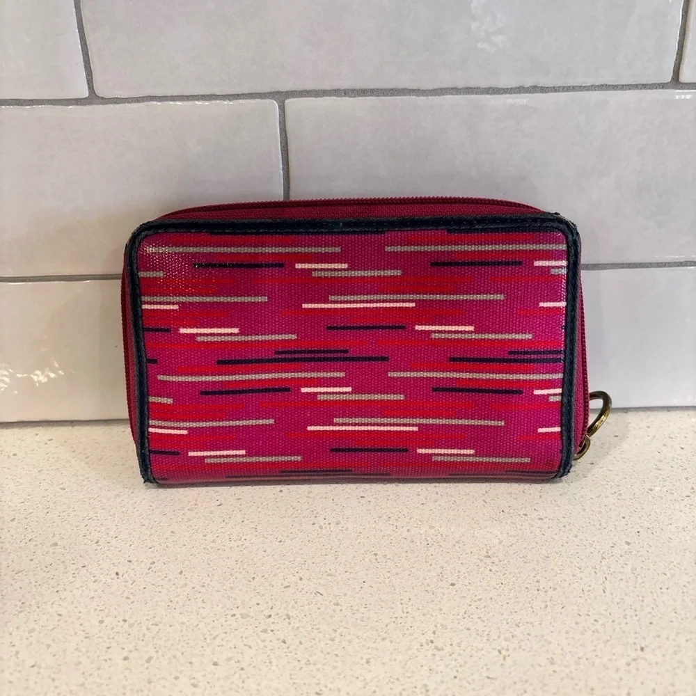 Women’s Fossil Key Per Zip Wallet Wristlet Hot Pink Stripe EUC